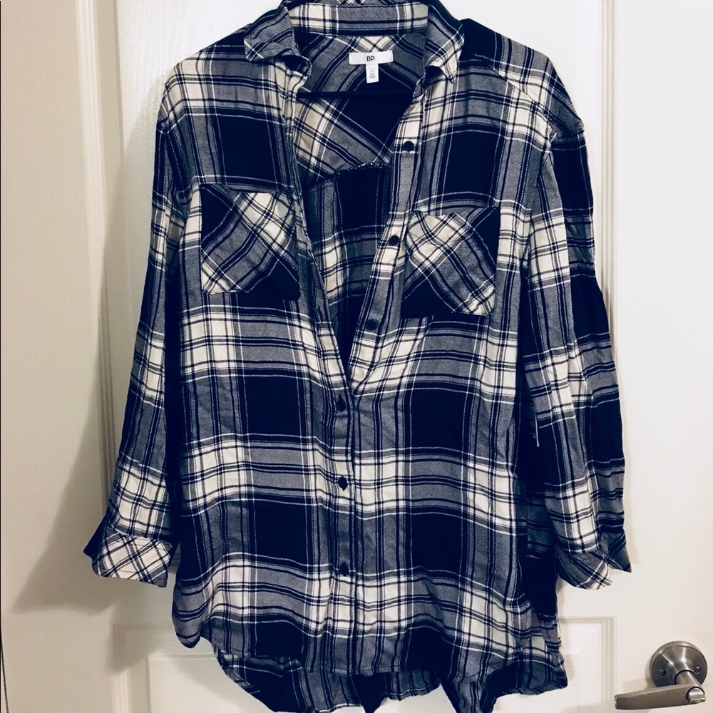 Navy Plaid BP button-up tunic